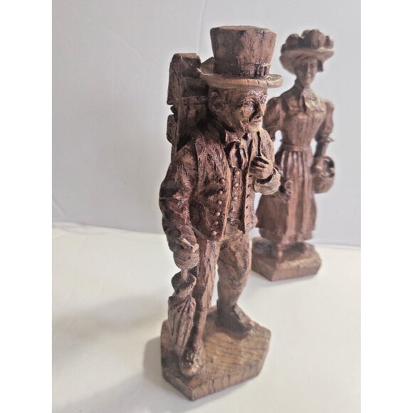 Gorgeous Vintage Wood Carvings Clock Seller & Flower Lady signed ADN - Picture 12 of 16